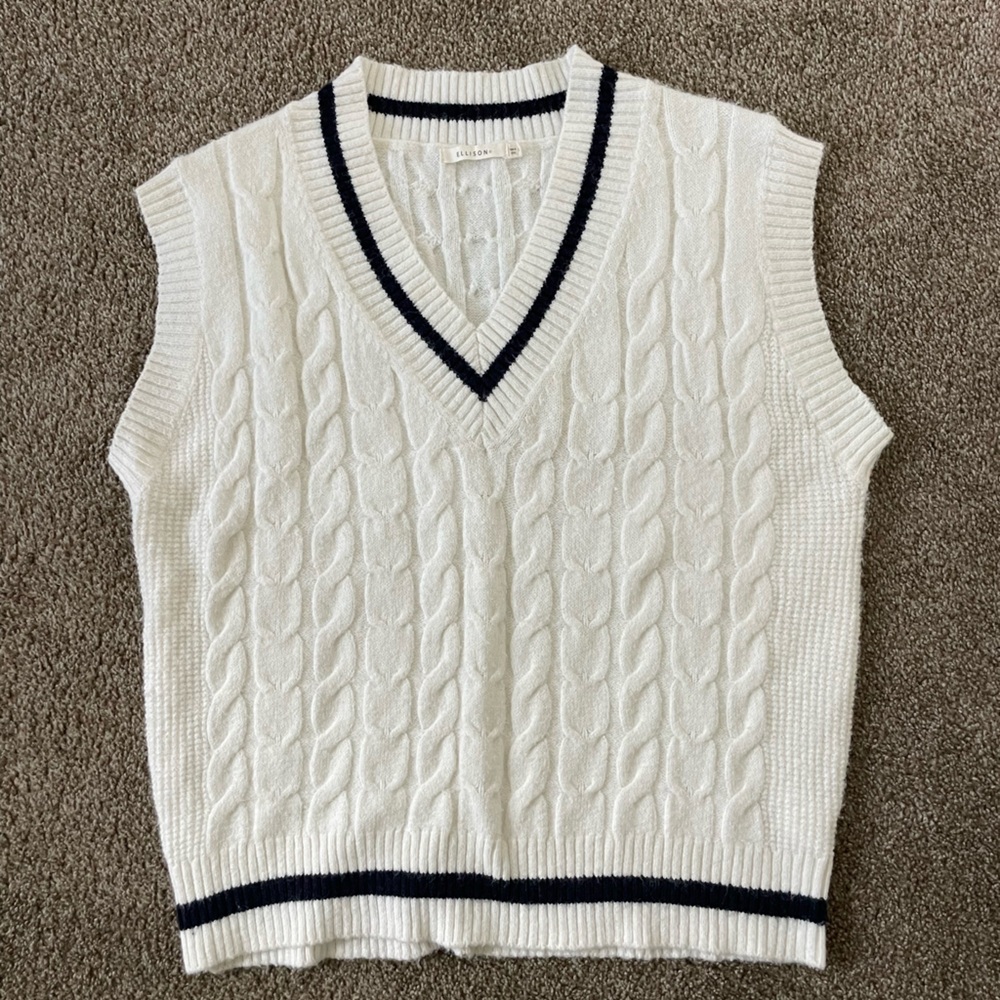 Ellison - White Polo Cricket Cable Knit Sweater Vest